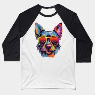 Colorful Dog with Glasses Baseball T-Shirt
